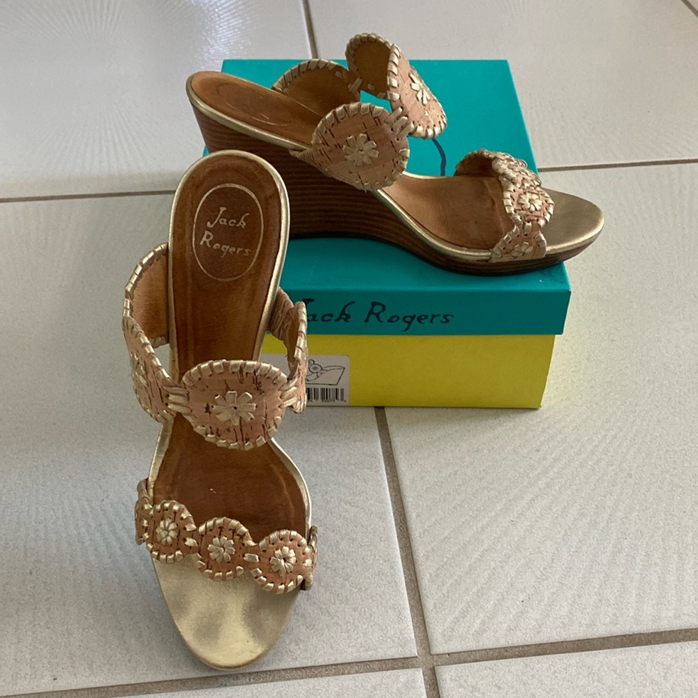 Jack Rogers LUCCIA natural/cork / gold wedge sandals 10m